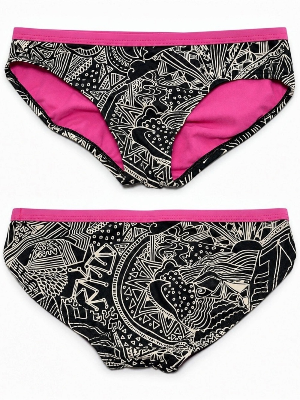 Nike Doodle Print Bikini Swim Bottom Black Pink Swoosh Athletic Youth